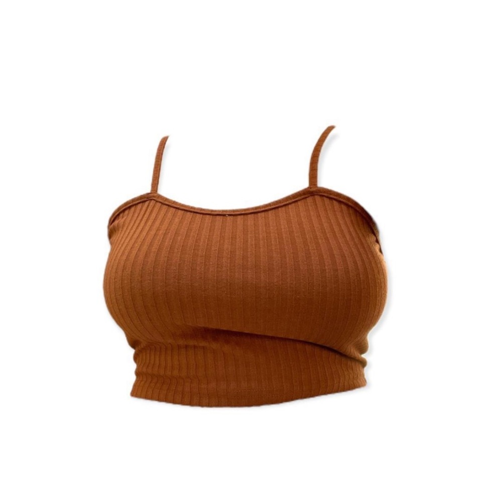 brown ribbed cropped camisole top